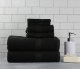 Basic Bath Collection - 6 Piece Towel Set, Black (2 Bath, 2 Hand & 2 Wash)